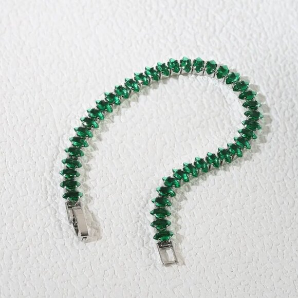 2ct Green Emerald Womens 14K White Gold Oval Gemstone Tennis Bracelet New Silver - Picture 7 of 10